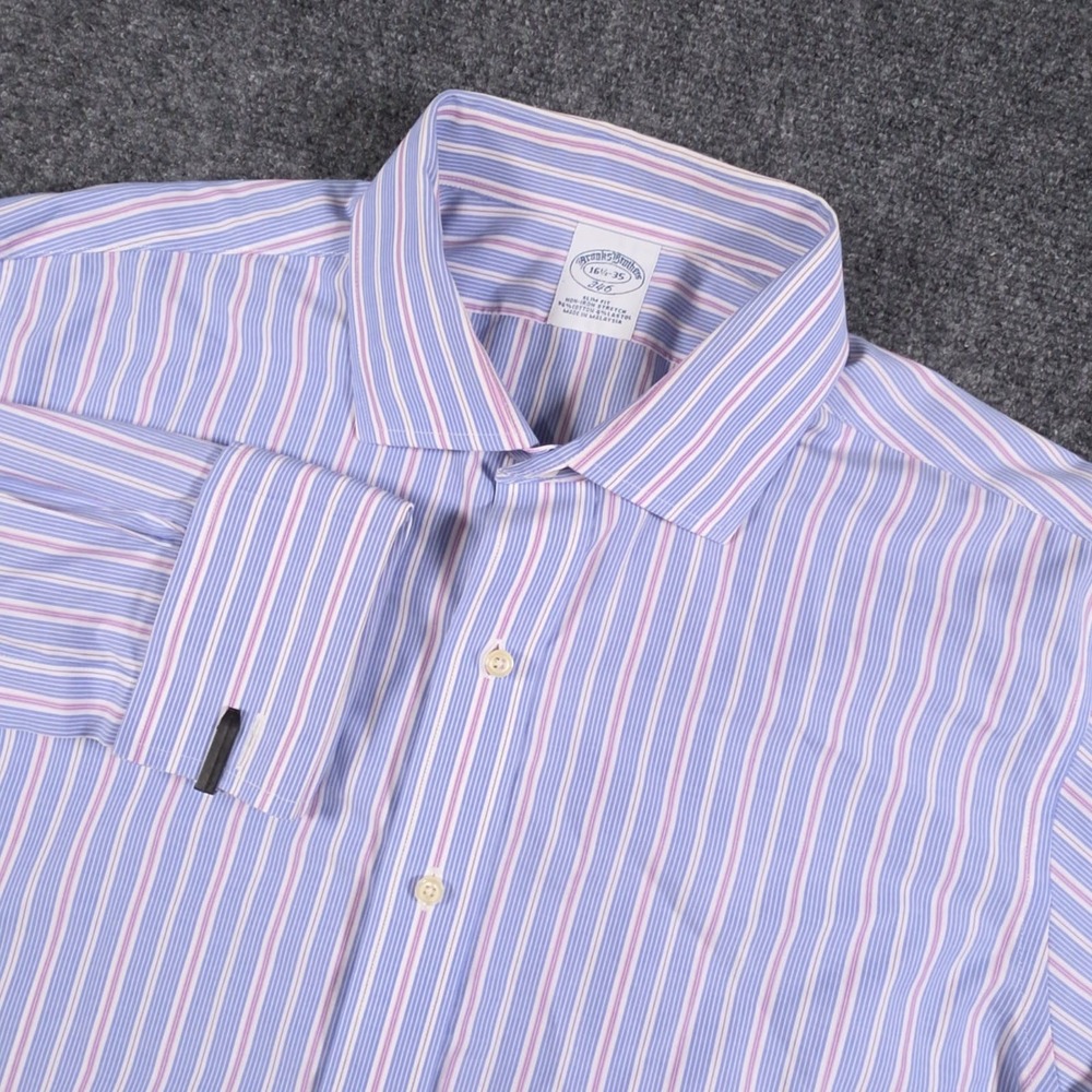 Brooks Brothers Dress Shirt Mens 16.5-35 Non-Iron Stretch Slim Fit French Cuff